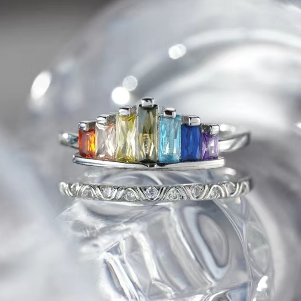 New women's rainbow crown adjustable ring